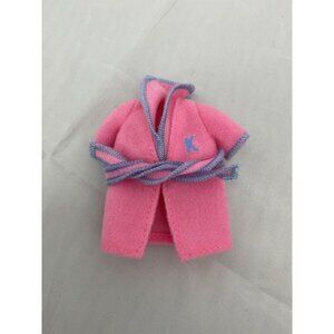 vintage Barbie Kelly doll bathrobe with blue stitching and a 'K' initial